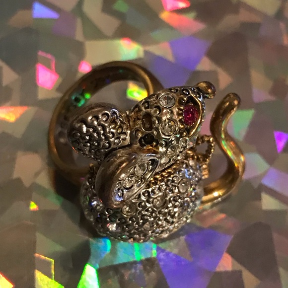 princess mouse tea party ring Betsey Johnson vintage jewelry crystal rhinestone - Picture 4 of 4